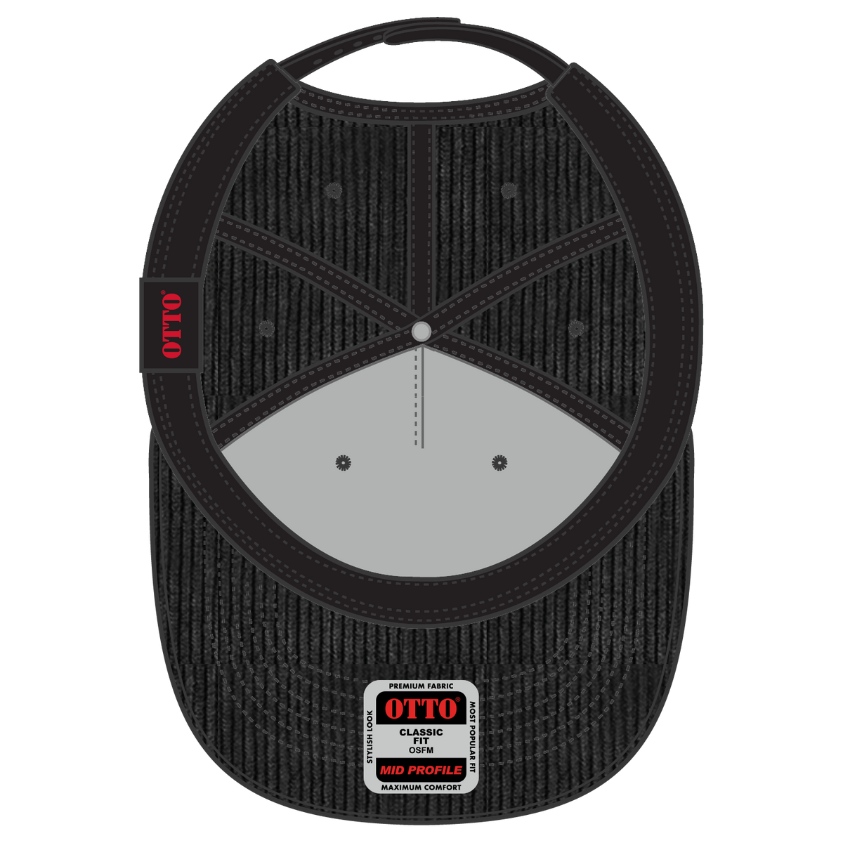 Inside View of 003B - Black OTTO CAP 5 Panel Mid Profile Baseball Cap