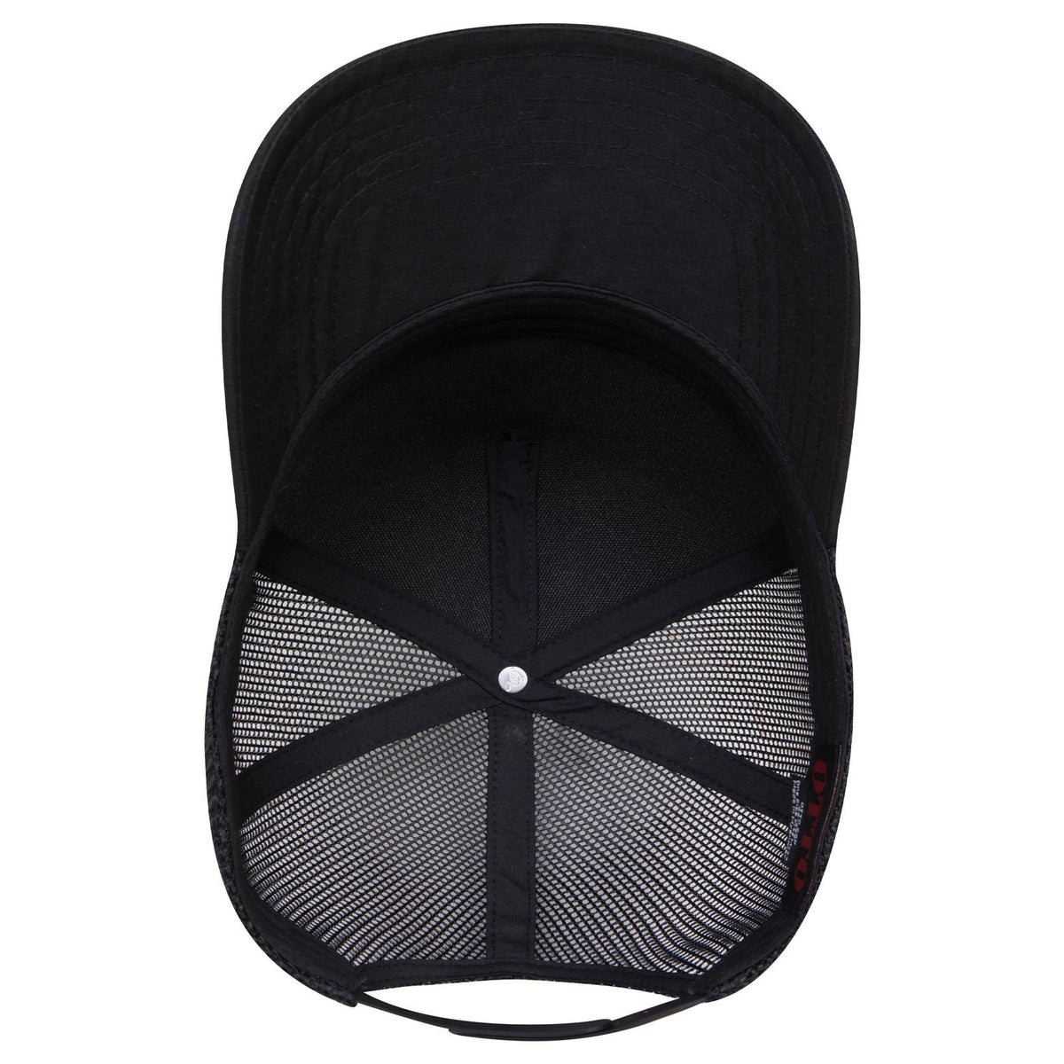 Inside View of 003B - Black OTTO CAP 5 Panel Mid Profile Mesh Back Trucker Hat