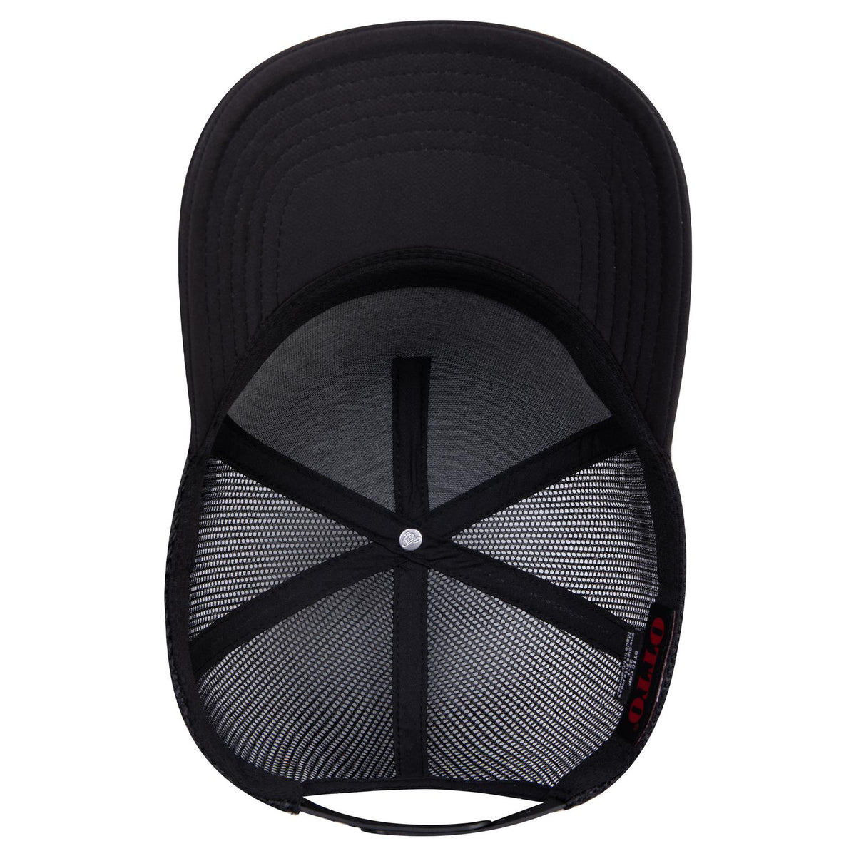 Inside View of 003B - Black OTTO CAP 5 Panel Mid Profile Mesh Back Trucker Hat