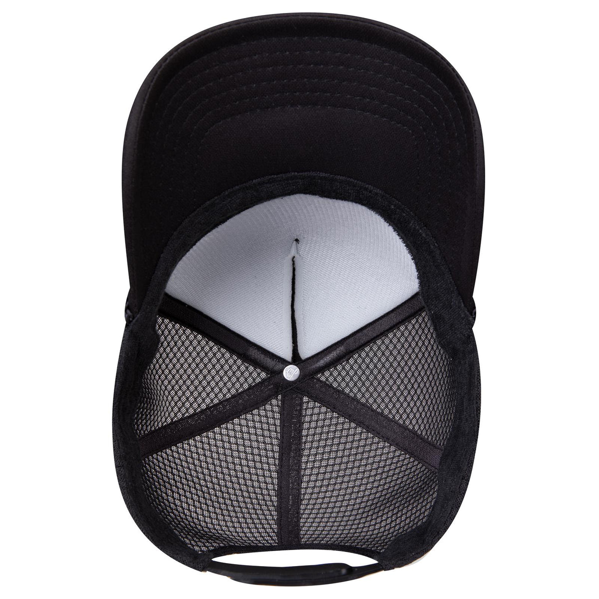 Inside View of 003C - Black OTTO CAP 5 Panel High Crown Air Mesh Back Trucker Hat