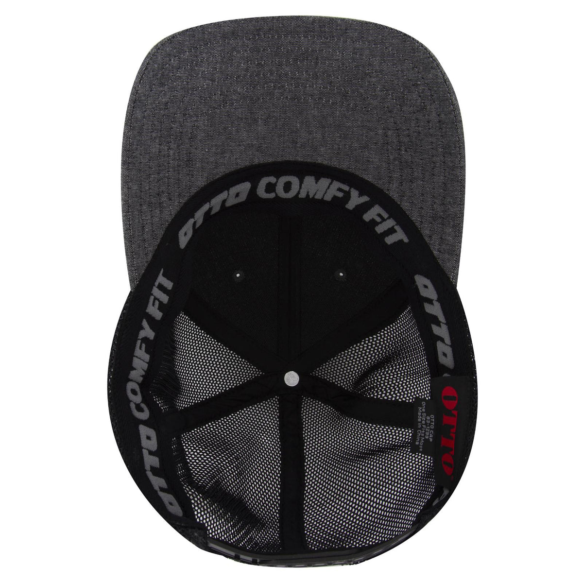 Inside View of 003C - Black OTTO CAP "OTTO COMFY FIT" 6 Panel Low Profile Mesh Back Trucker Hat