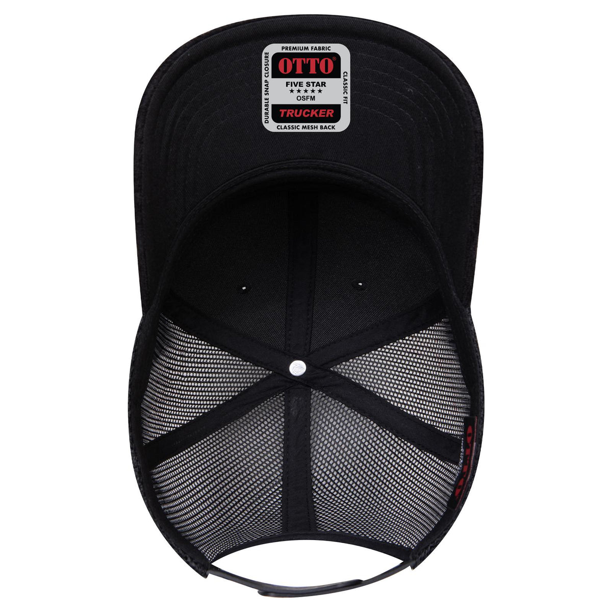 Inside View of 003E - Black OTTO CAP 6 Panel Mid Profile Mesh Back Trucker Hat