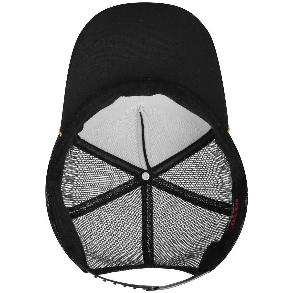 Inside View of 003M - Blk/Gld OTTO CAP 5 Panel High Crown Mesh Back Trucker Hat