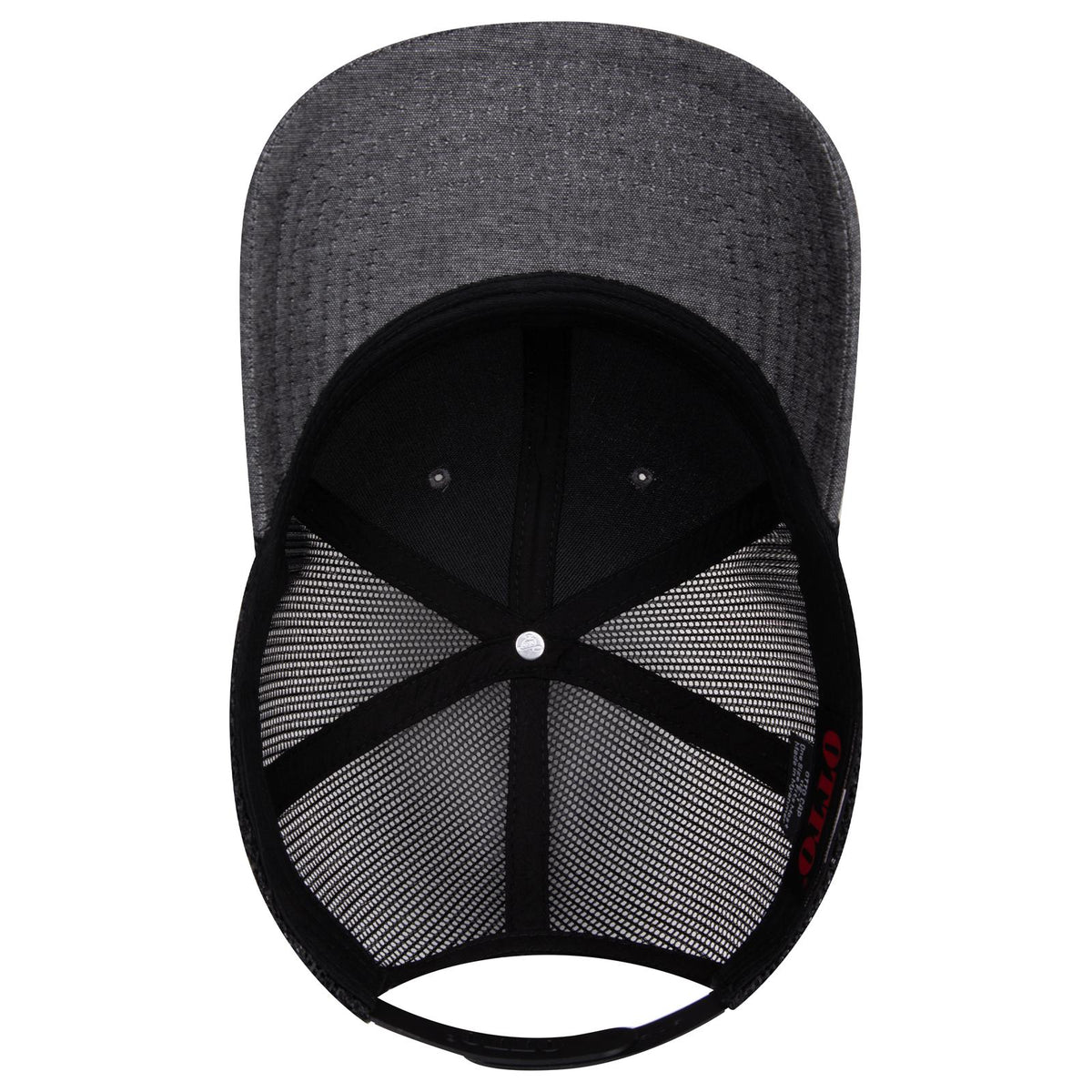 Inside View of 003X - Black OTTO CAP 6 Panel Mid Profile Mesh Back Trucker Hat