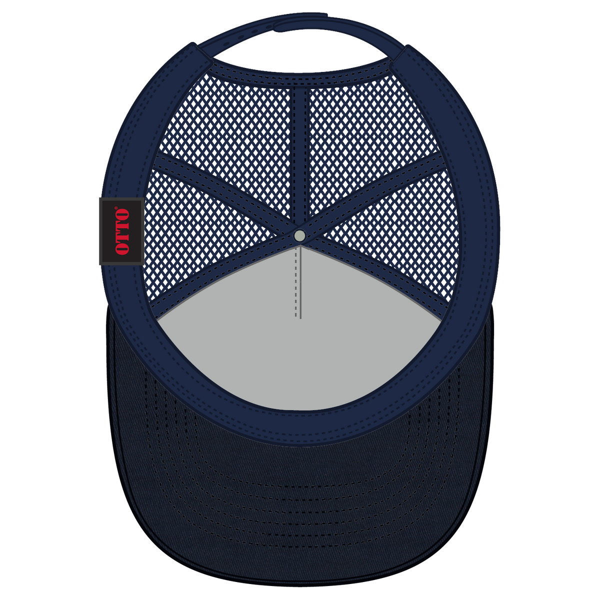 Inside View of 004 - Navy OTTO CAP 5 Panel Low Profile Mesh Back Trucker Hat