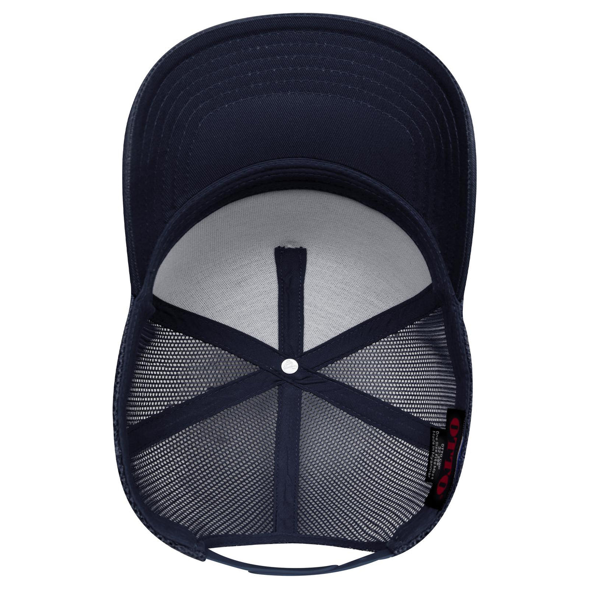 Inside View of 004 - Navy OTTO CAP 5 Panel Mid Profile Mesh Back Trucker Hat