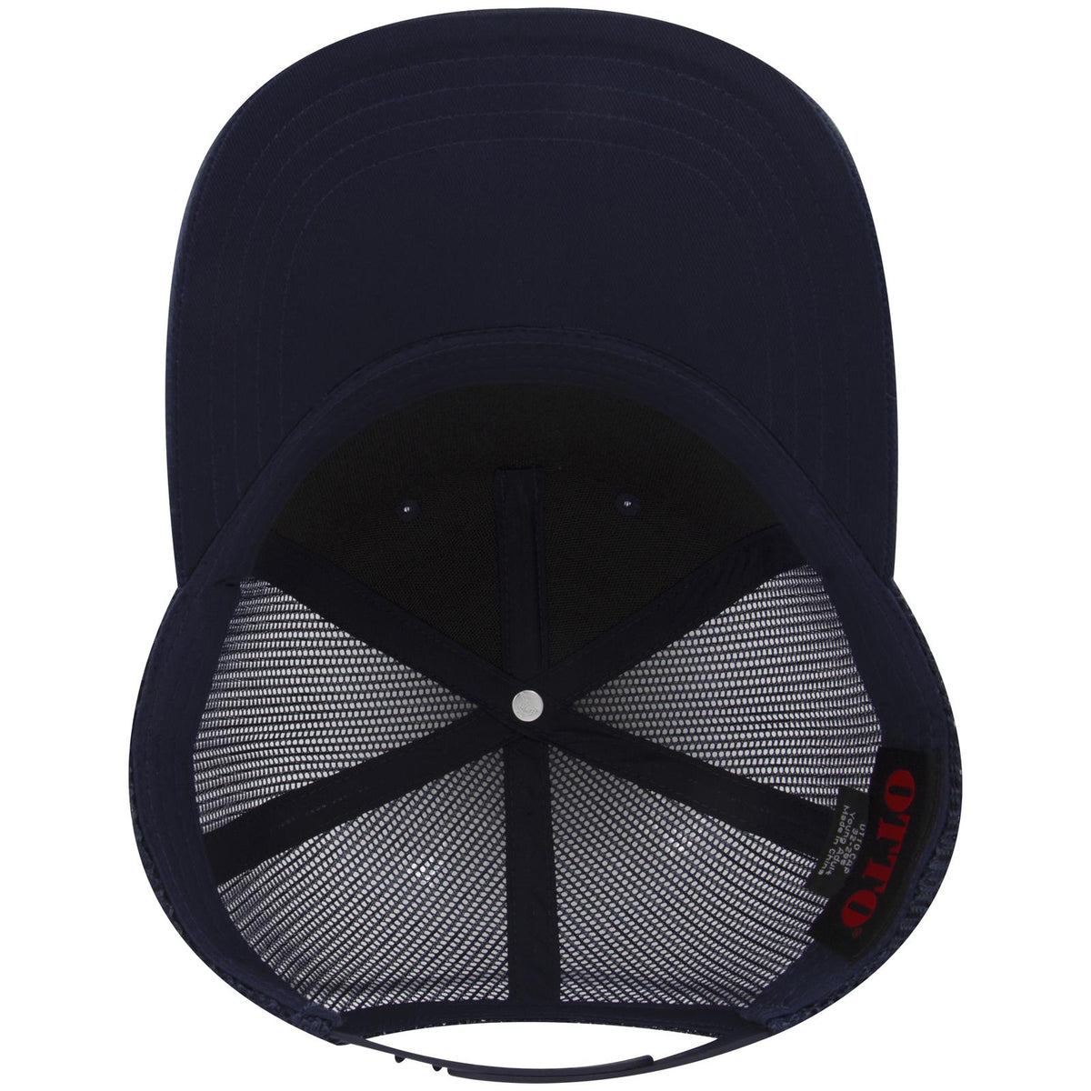 Inside View of 004 - Navy OTTO CAP 5 Panel Mid Profile Mesh Back Trucker Hat