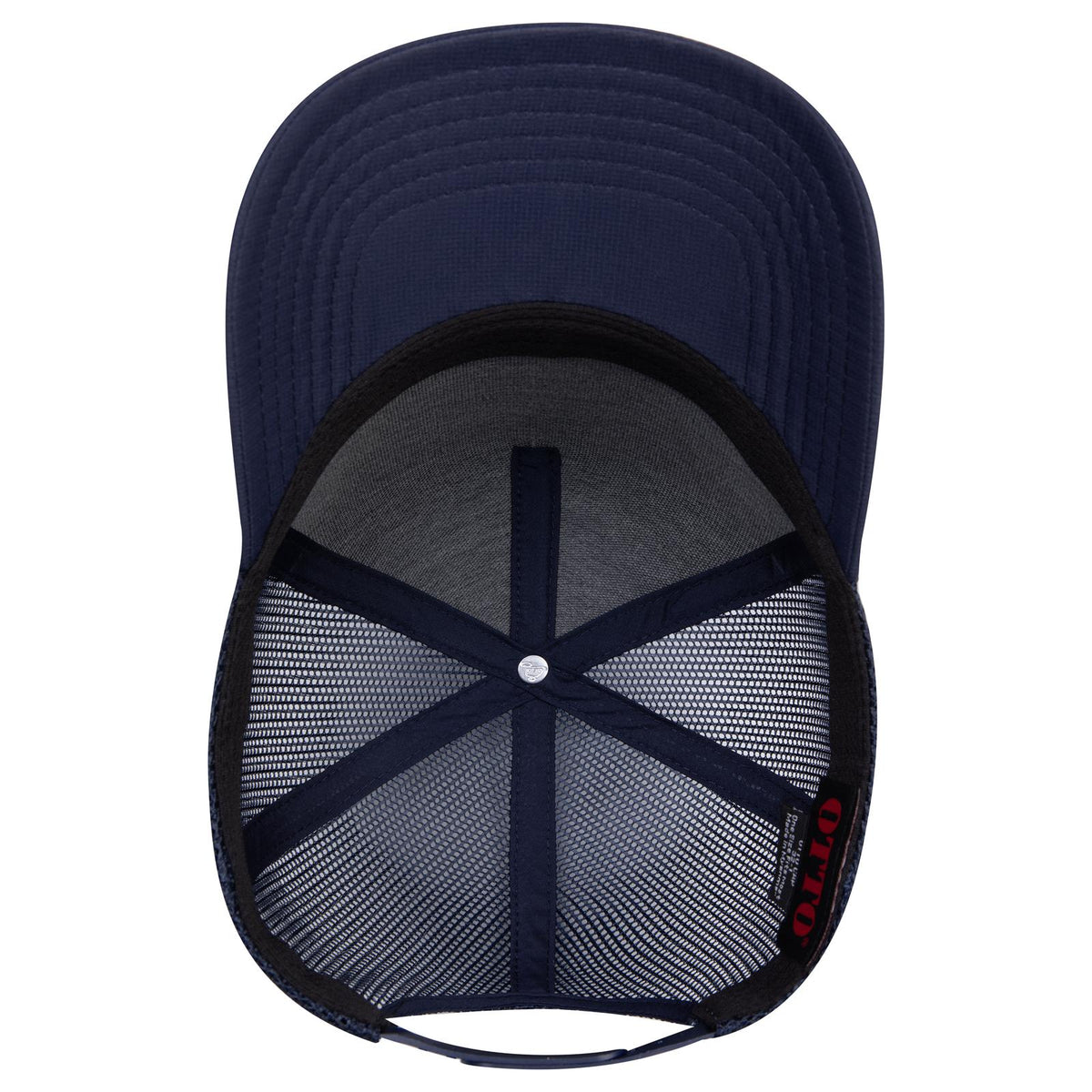 Inside View of 004 - Navy OTTO CAP 5 Panel Mid Profile Mesh Back Trucker Hat