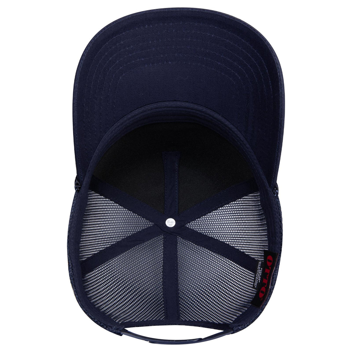 Inside View of 004 - Navy OTTO CAP 5 Panel Mid Profile Mesh Back Trucker Hat