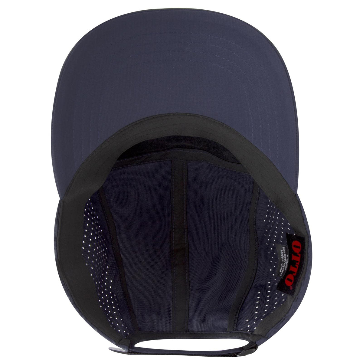 Inside View of 004 - Navy OTTO CAP 5 Panel Running Hat w/ Elastic Soft Visor