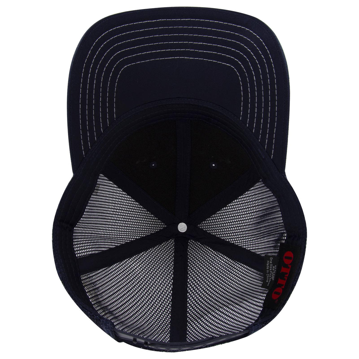 Inside View of 004 - Navy OTTO CAP 6 Panel Low Profile Mesh Back Trucker Hat