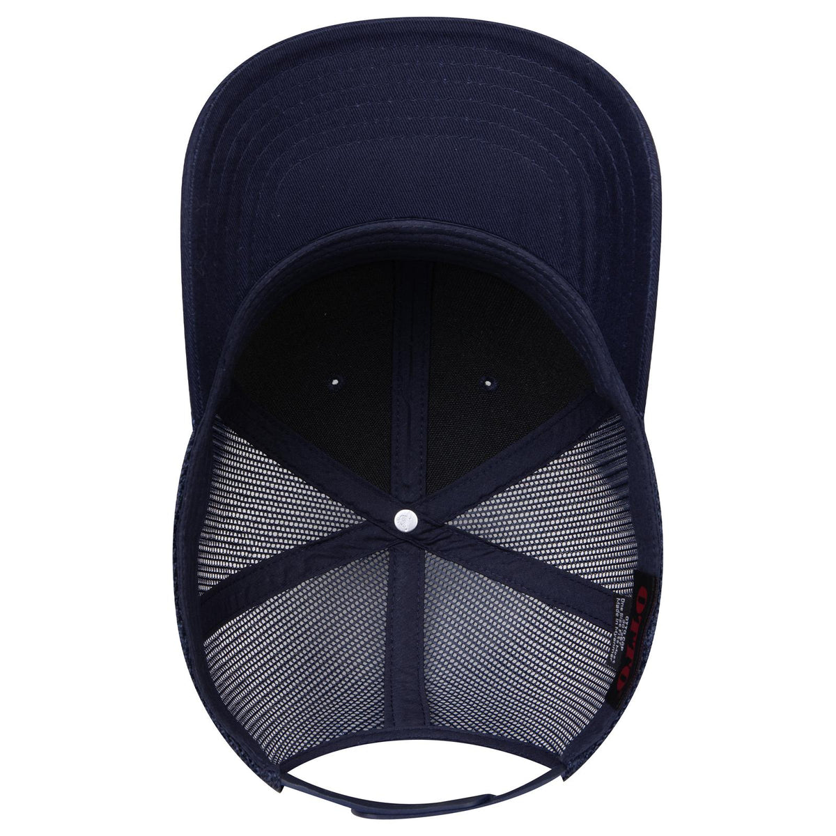 Inside View of 004 - Navy OTTO CAP 6 Panel Mid Profile Mesh Back Trucker Hat