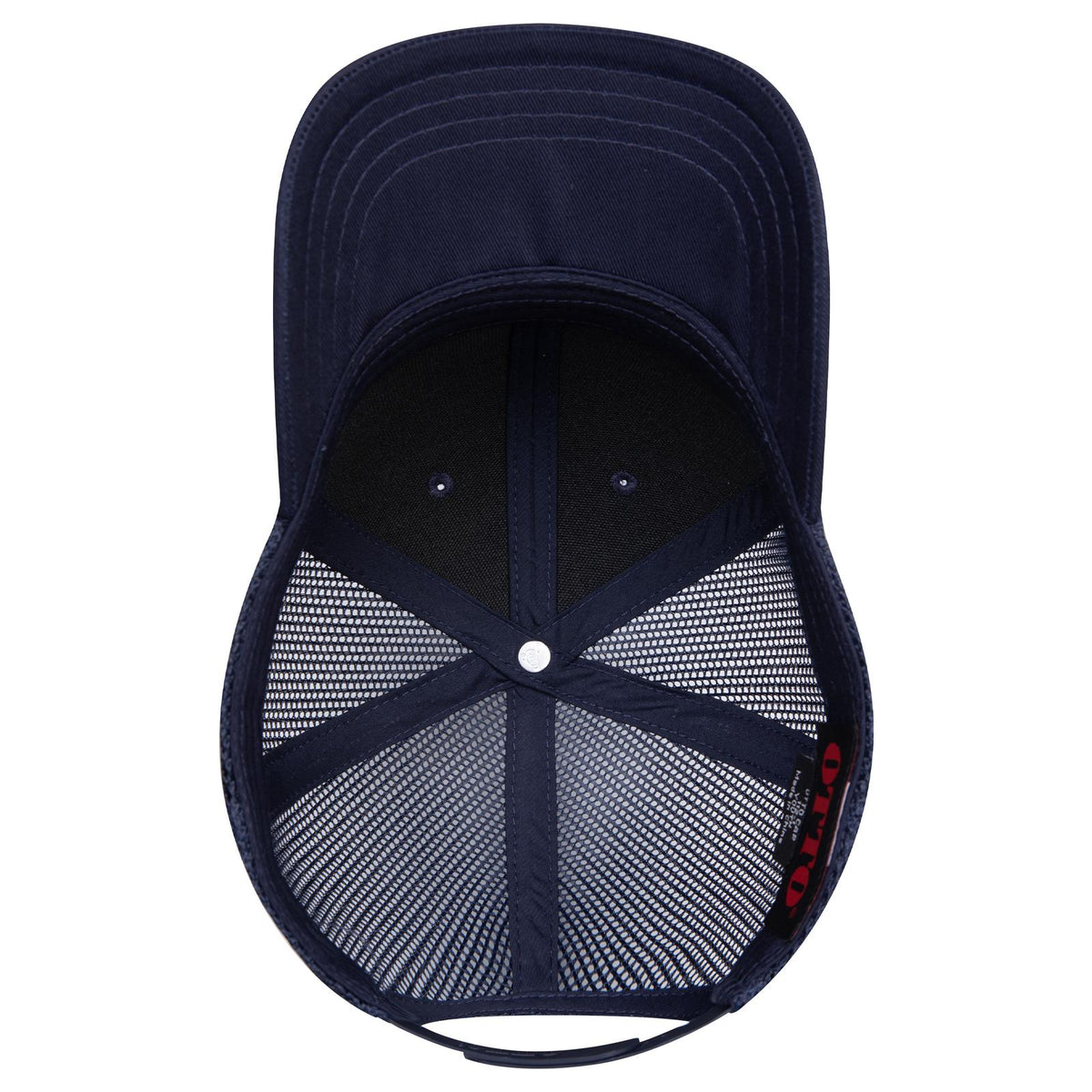 Inside View of 004 - Navy OTTO CAP 6 Panel Mid Profile Mesh Back Trucker Hat