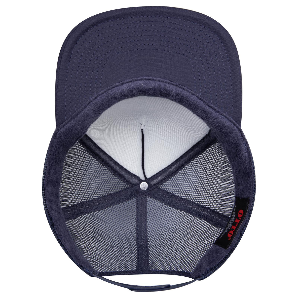 Inside View of 004 - Navy OTTO CAP "OTTO SNAP" 5 Panel High Crown Mesh Back Trucker Snapback Hat