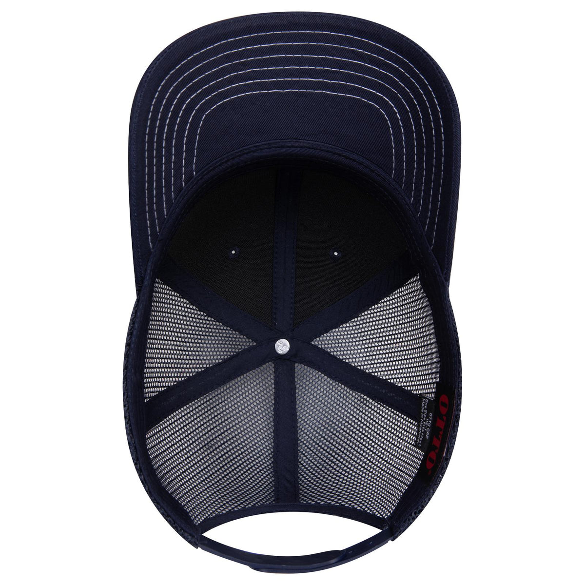 Inside View of 004A - Navy OTTO CAP 6 Panel Mid Profile Mesh Back Trucker Hat