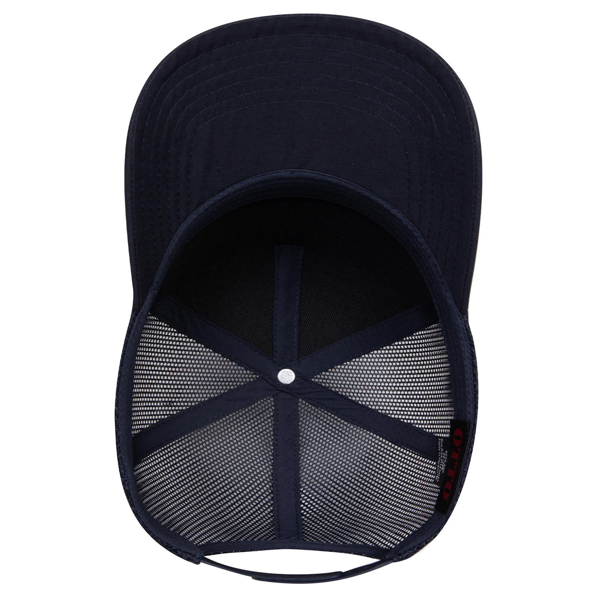 Inside View of 004B - Nvy OTTO CAP 5 Panel Mid Profile Mesh Back Trucker Hat
