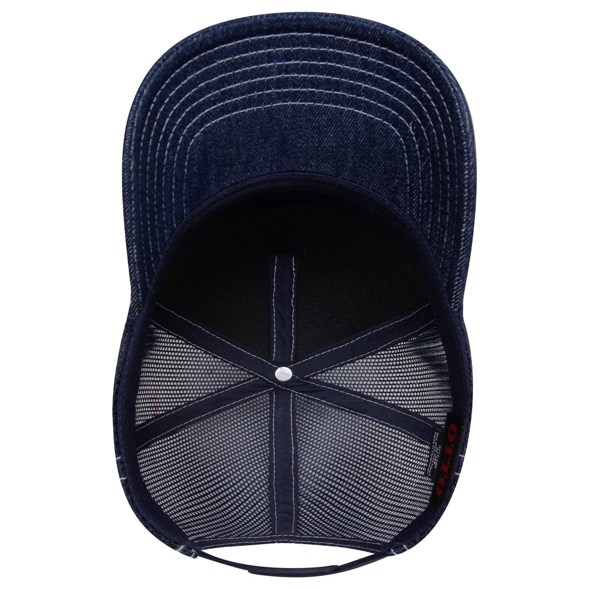 Inside View of 004W - Nvy/Wt OTTO CAP 5 Panel Mid Profile Mesh Back Trucker Hat