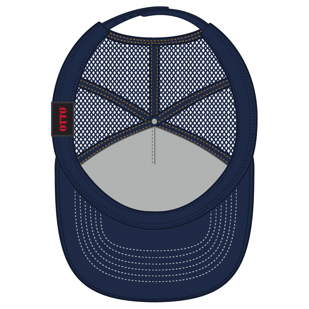 Inside View of 004W - Nvy/Wt OTTO CAP 5 Panel Mid Profile Mesh Back Trucker Hat