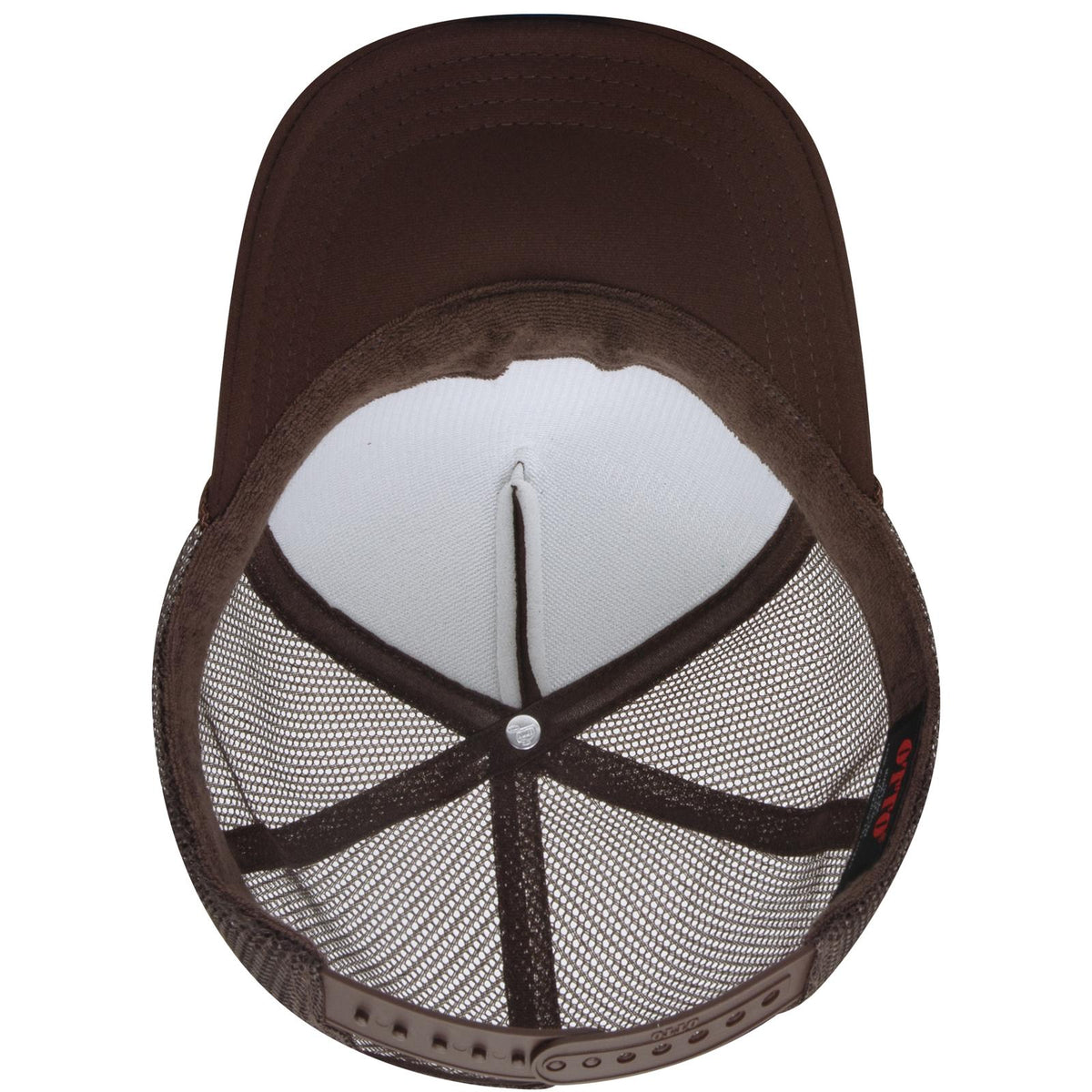 Inside View of 007 - Brown OTTO CAP 5 Panel High Crown Mesh Back Trucker Hat