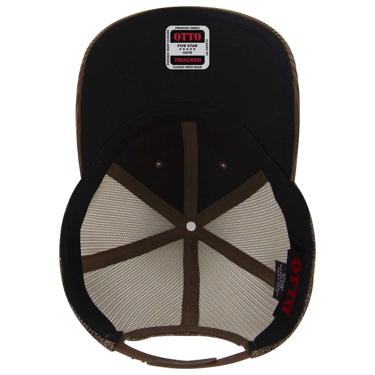 Inside View of 007F - Brown OTTO CAP 6 Panel Low Profile Mesh Back Trucker Hat