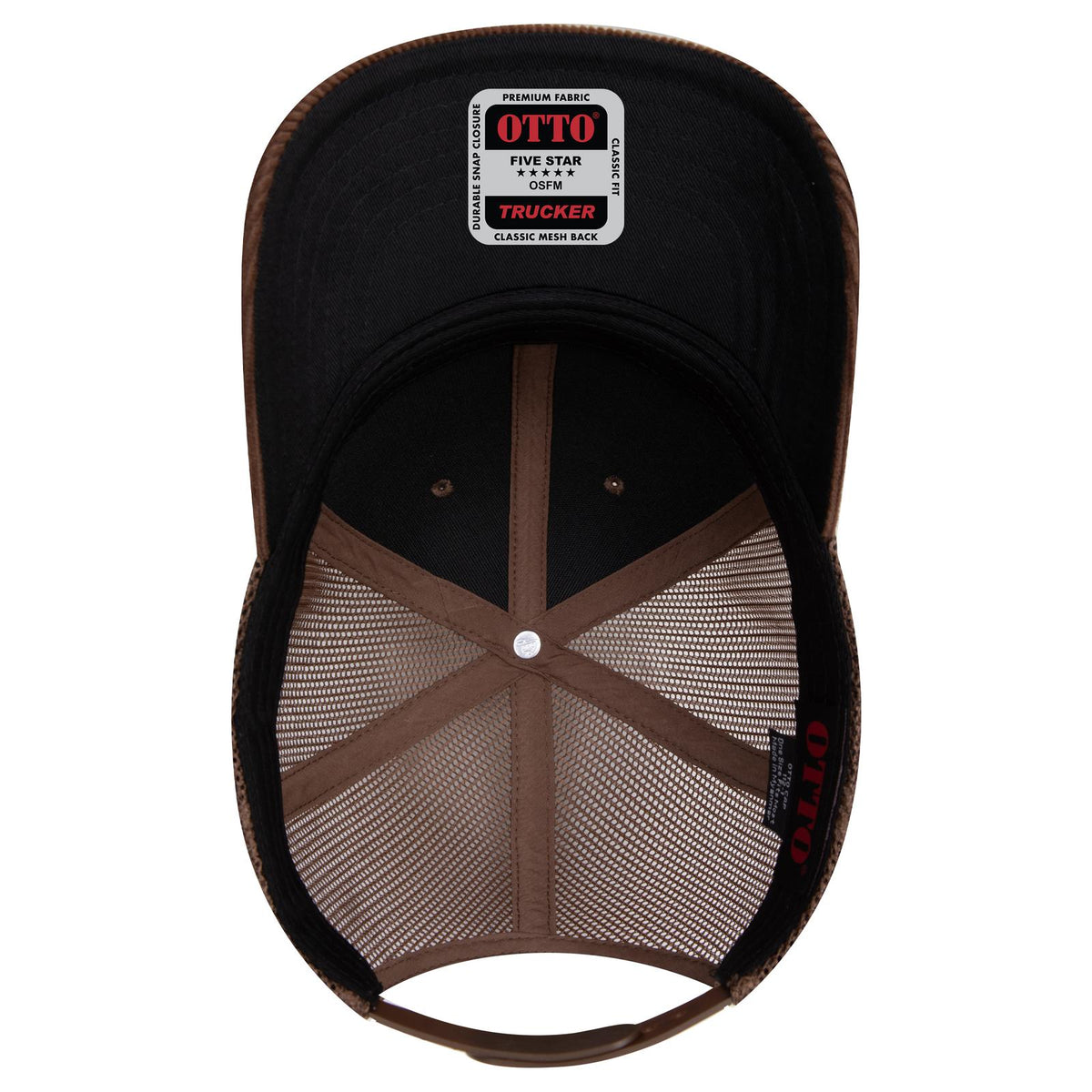 Inside View of 007F - Brown OTTO CAP 6 Panel Mid Profile Mesh Back Trucker Hat
