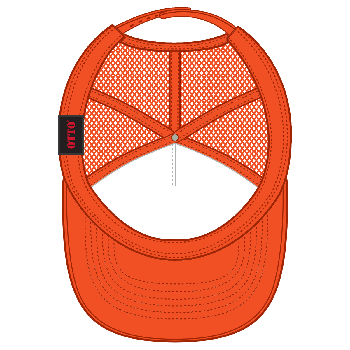 Inside View of 009 - N. Orange OTTO CAP 5 Panel High Crown Mesh Back Trucker Hat
