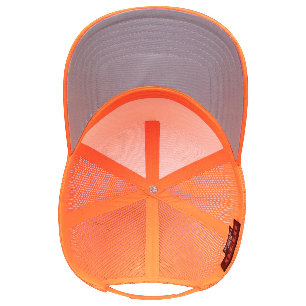 Inside View of 009 - N. Orange OTTO CAP 5 Panel Mid Profile Mesh Back Trucker Hat