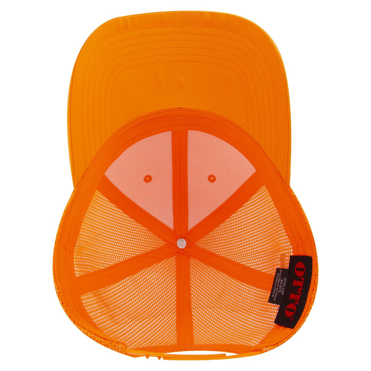 Inside View of 009 - N. Orange OTTO CAP 6 Panel Low Profile Mesh Back Trucker Hat