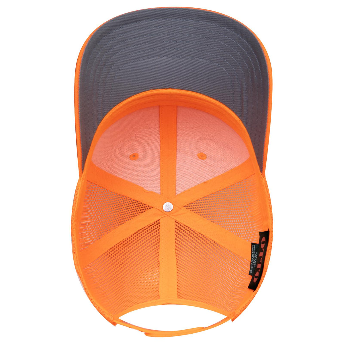 Inside View of 009 - N. Orange OTTO CAP 6 Panel Mid Profile Mesh Back Trucker Hat