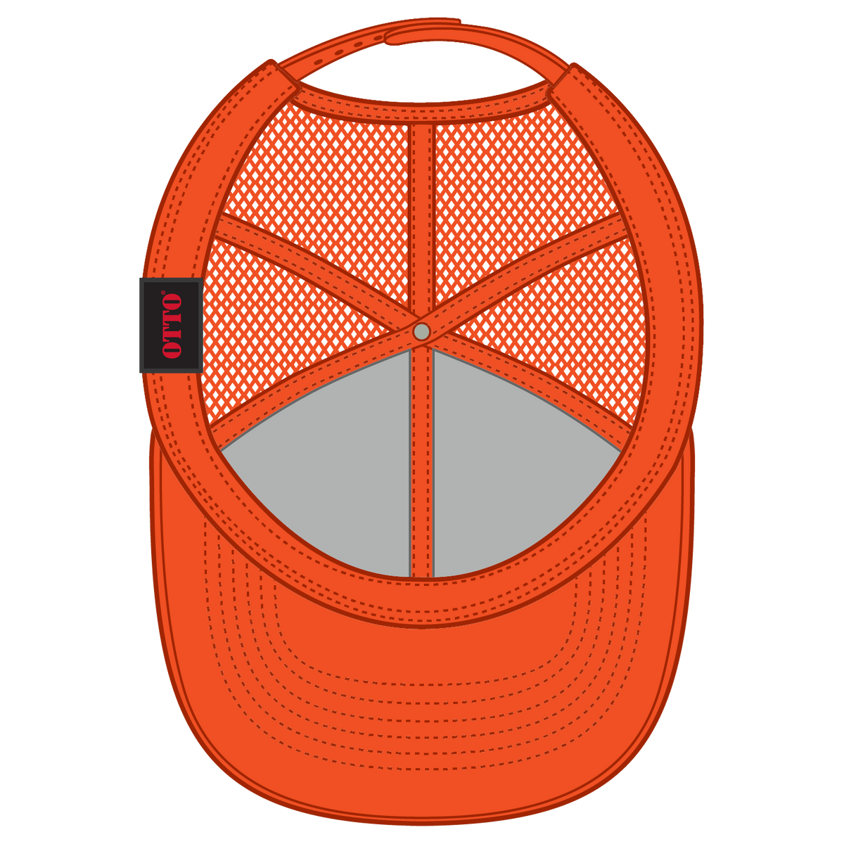Inside View of 009 - N. Orange OTTO CAP 6 Panel Mid Profile Mesh Back Trucker Hat