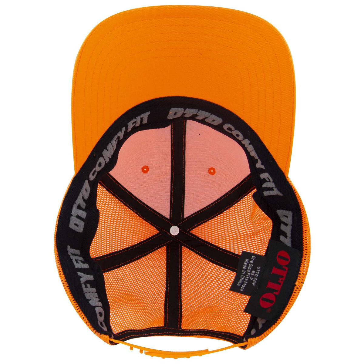 Inside View of 009 - N. Orange OTTO CAP "OTTO COMFY FIT" 6 Panel Low Profile Mesh Back Trucker Hat