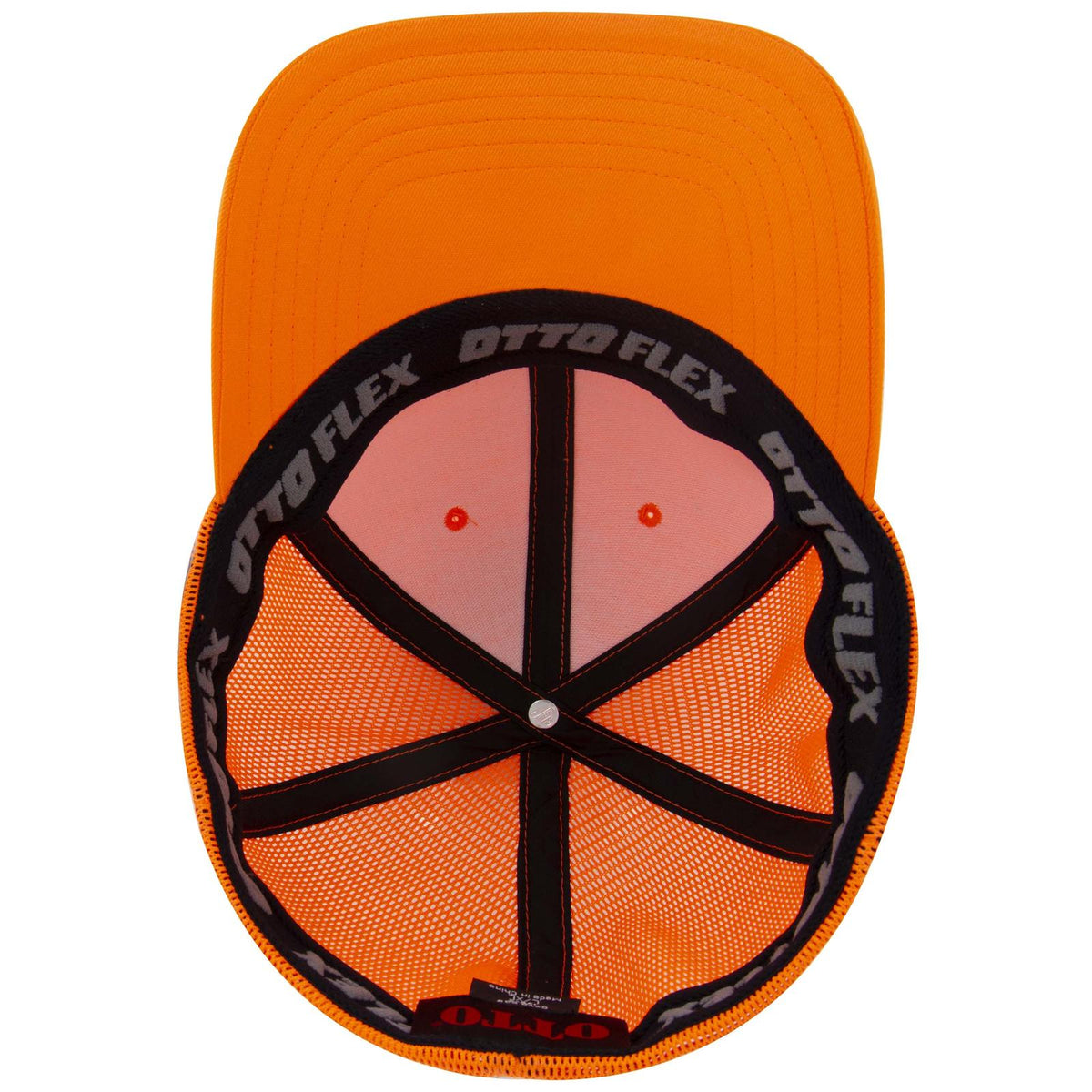 Inside View of 009 - N. Orange OTTO CAP "OTTO FLEX" Fitted 6 Panel Low Profile Mesh Back Trucker Hat