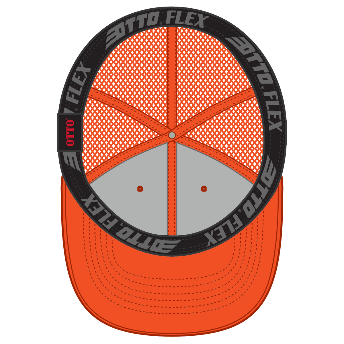 Inside View of 009 - N. Orange OTTO CAP "OTTO FLEX" Fitted 6 Panel Low Profile Mesh Back Trucker Hat