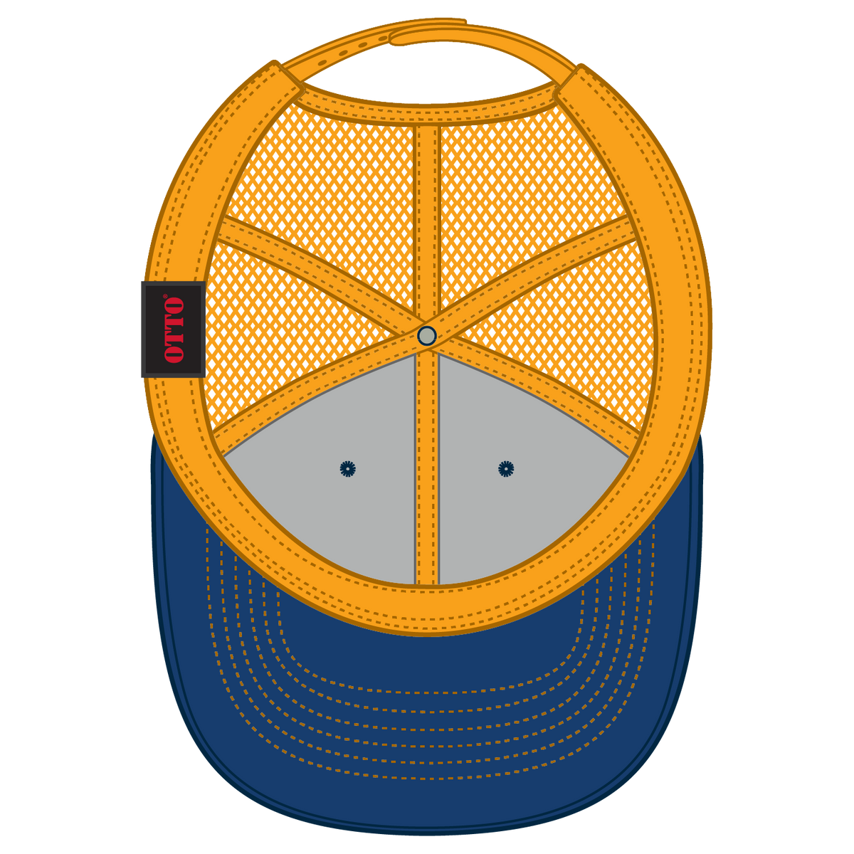 Inside View of 010106 - Ryl/Ryl/Gld OTTO CAP 6 Panel Low Profile Mesh Back Trucker Hat