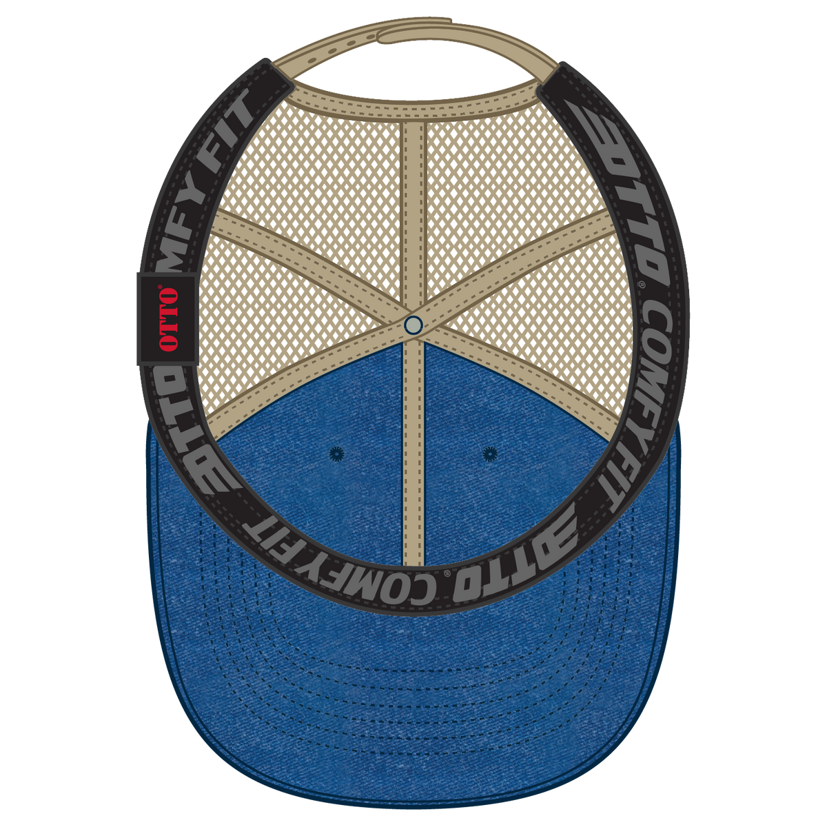 Inside View of 010132 - Ryl/Ryl/Kha OTTO CAP "OTTO COMFY FIT" 6 Panel Low Profile Mesh Back Trucker Hat