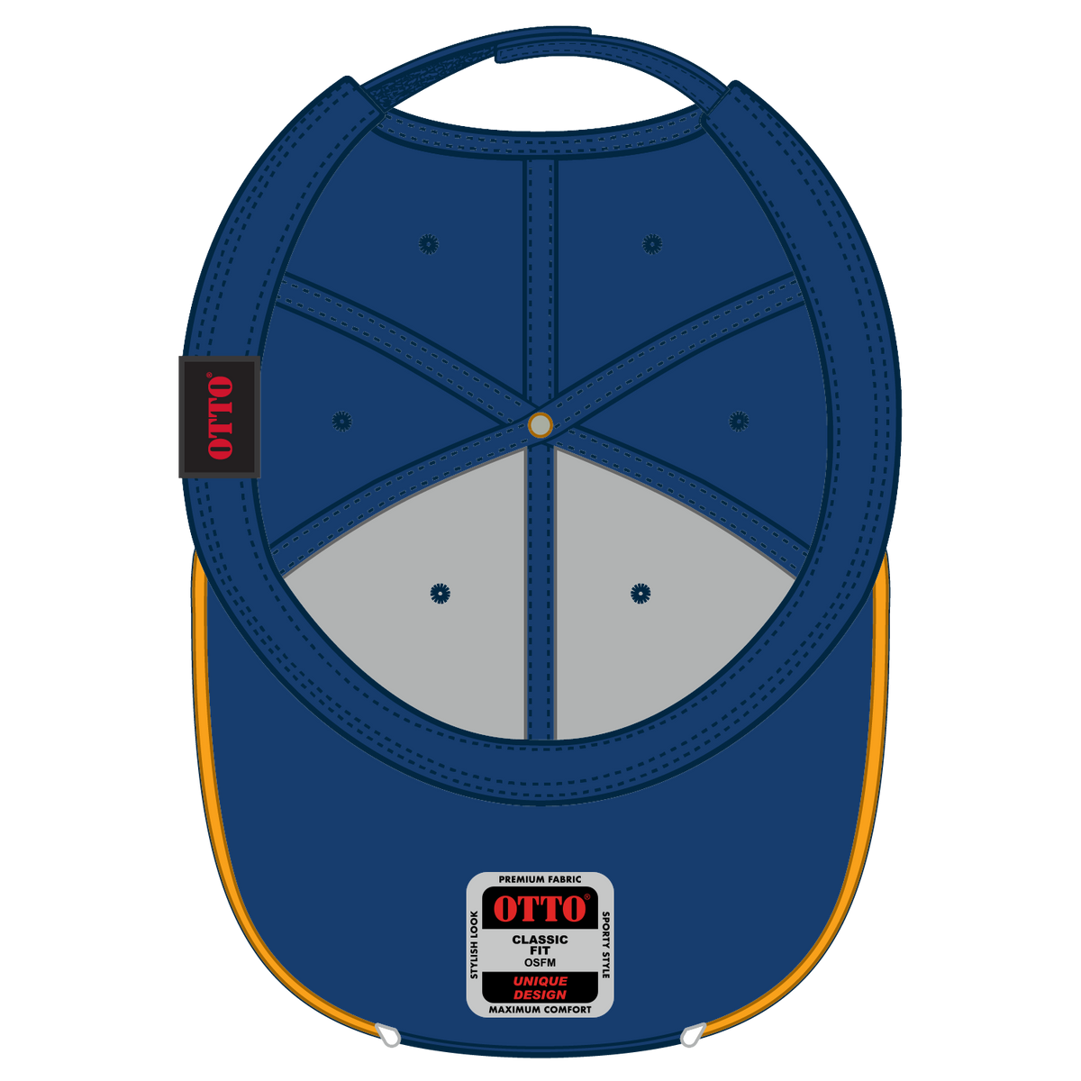 Inside View of 010616 - Ryl/Gld/Wht OTTO CAP 6 Panel Low Profile Baseball Cap