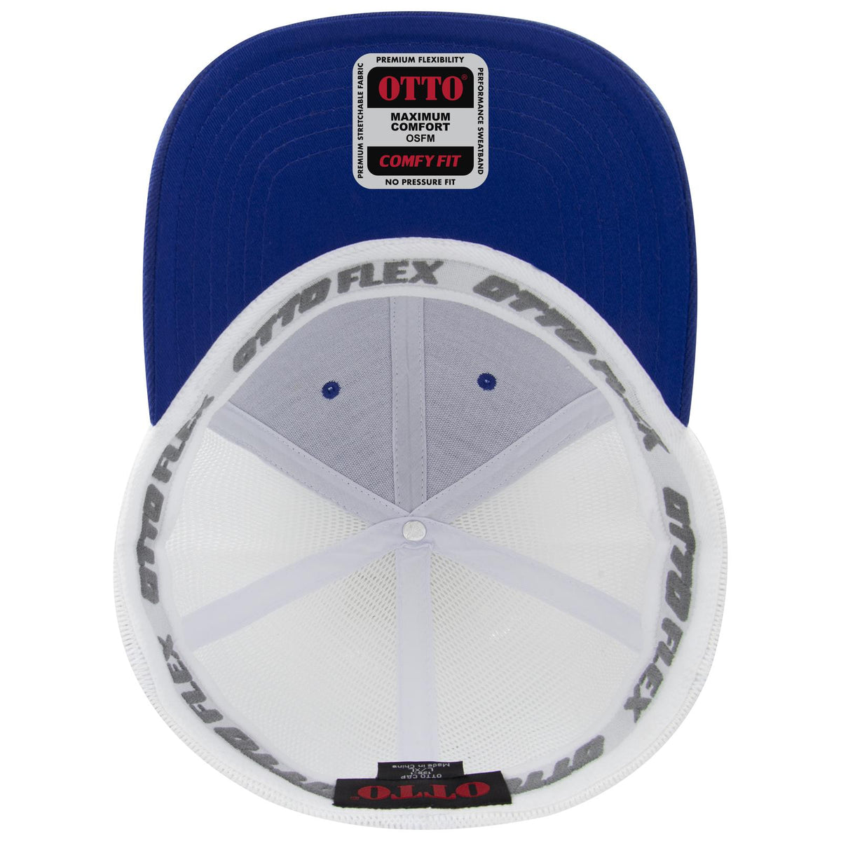 Inside View of 0116 - Ryl/Wht OTTO CAP "OTTO FLEX" Fitted 6 Panel Low Profile Mesh Back Trucker Hat