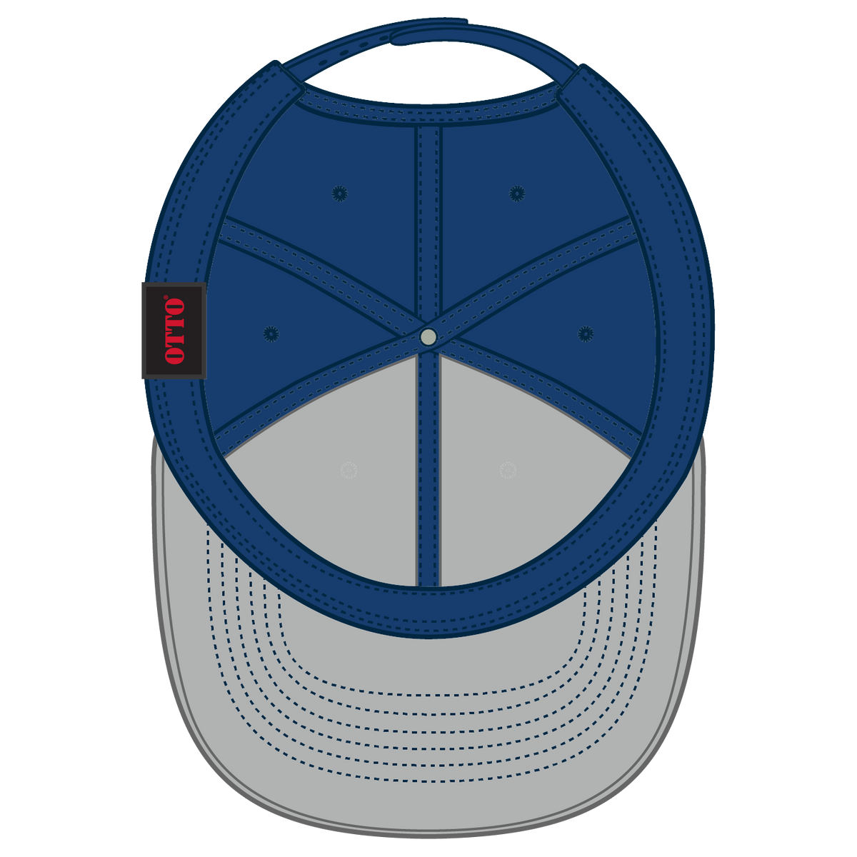 Inside View of 011601 - Ryl/Wht/Ryl OTTO CAP Seamless 6 Panel Mid Profile Mesh Back Trucker Hat