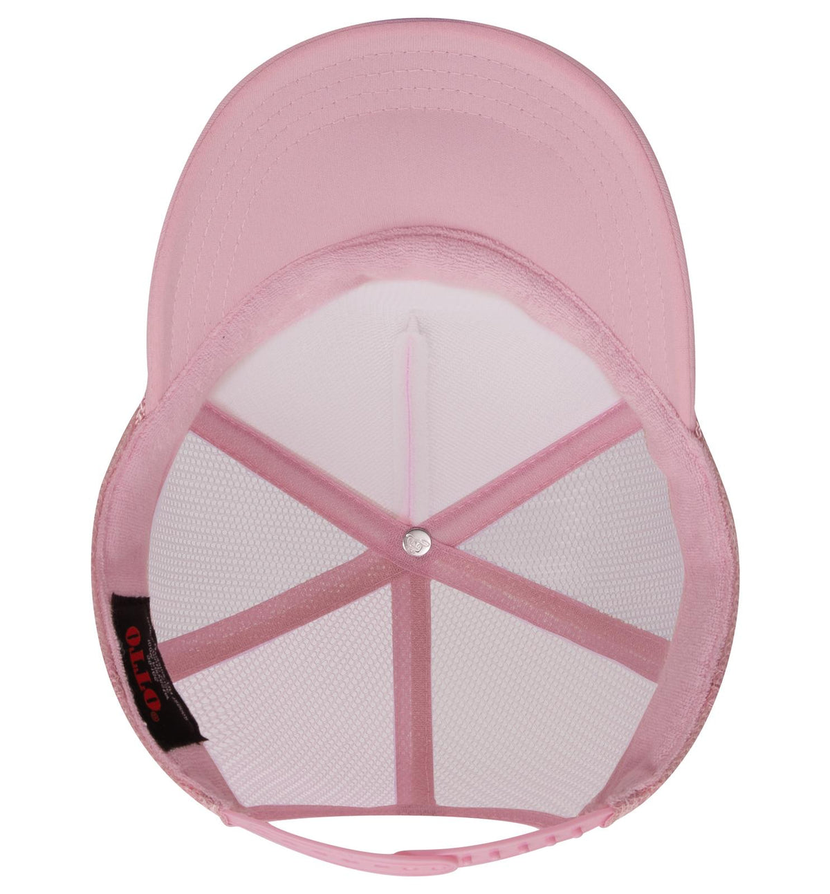 Inside View of 012 - Soft Pink OTTO CAP 5 Panel High Crown Mesh Back Trucker Hat