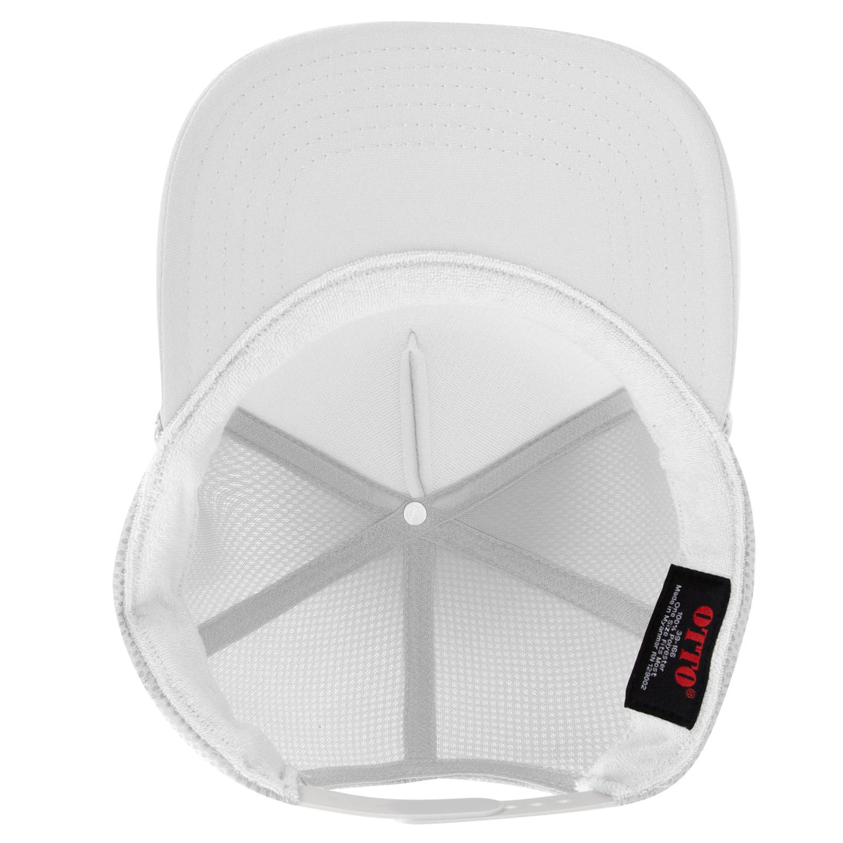 Inside View of 016 - White OTTO CAP 5 Panel High Crown Air Mesh Back Trucker Hat