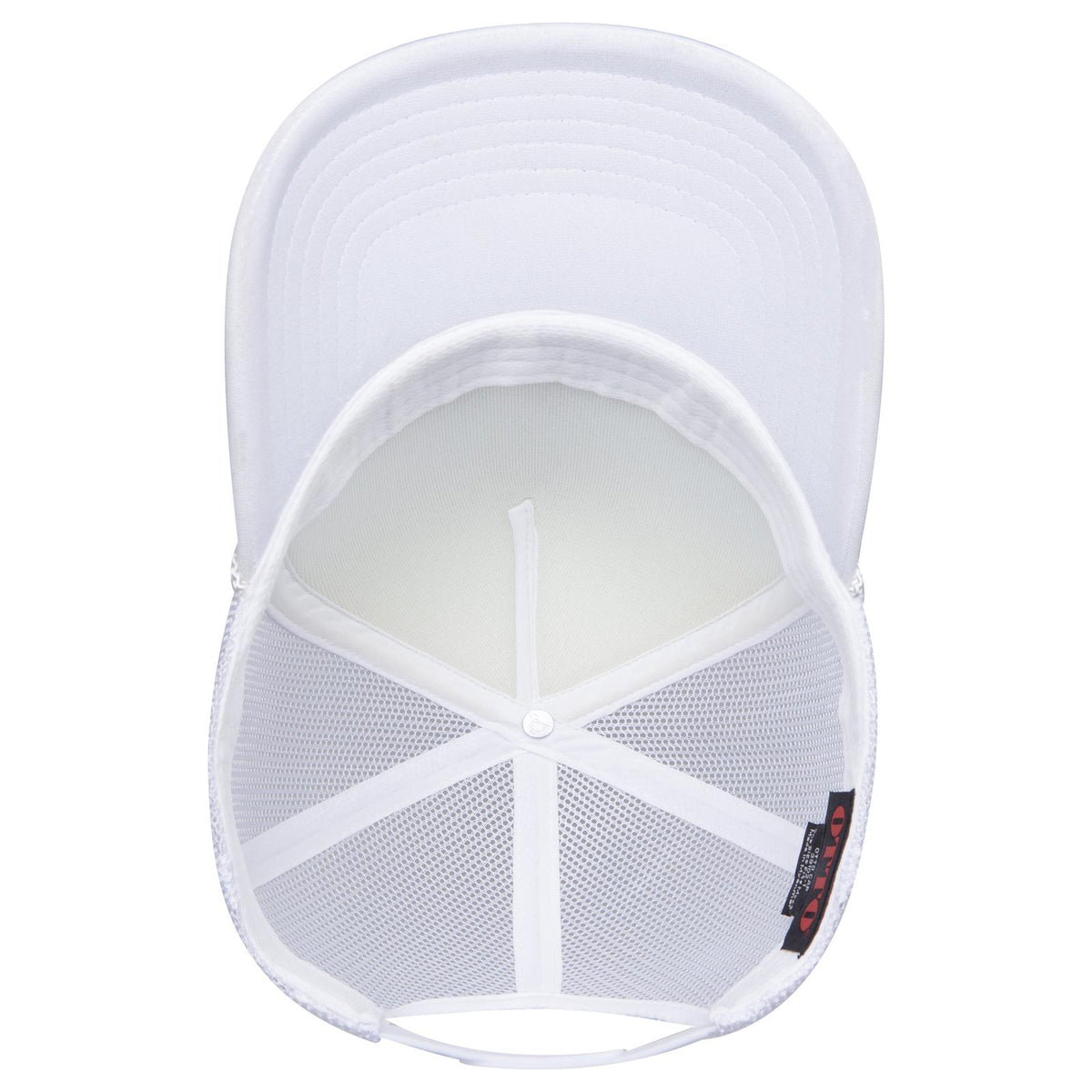 Inside View of 016 - White OTTO CAP 5 Panel Low Profile Mesh Back Trucker Hat