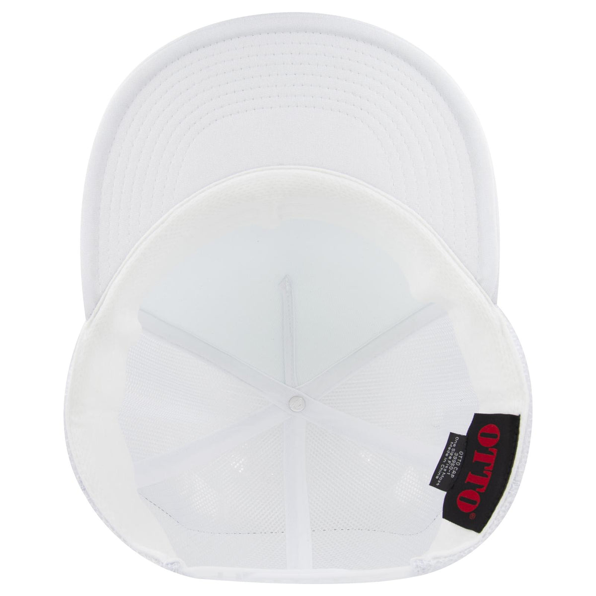 Inside View of 016 - White OTTO CAP 5 Panel Pro Style Mesh Back Trucker Hat