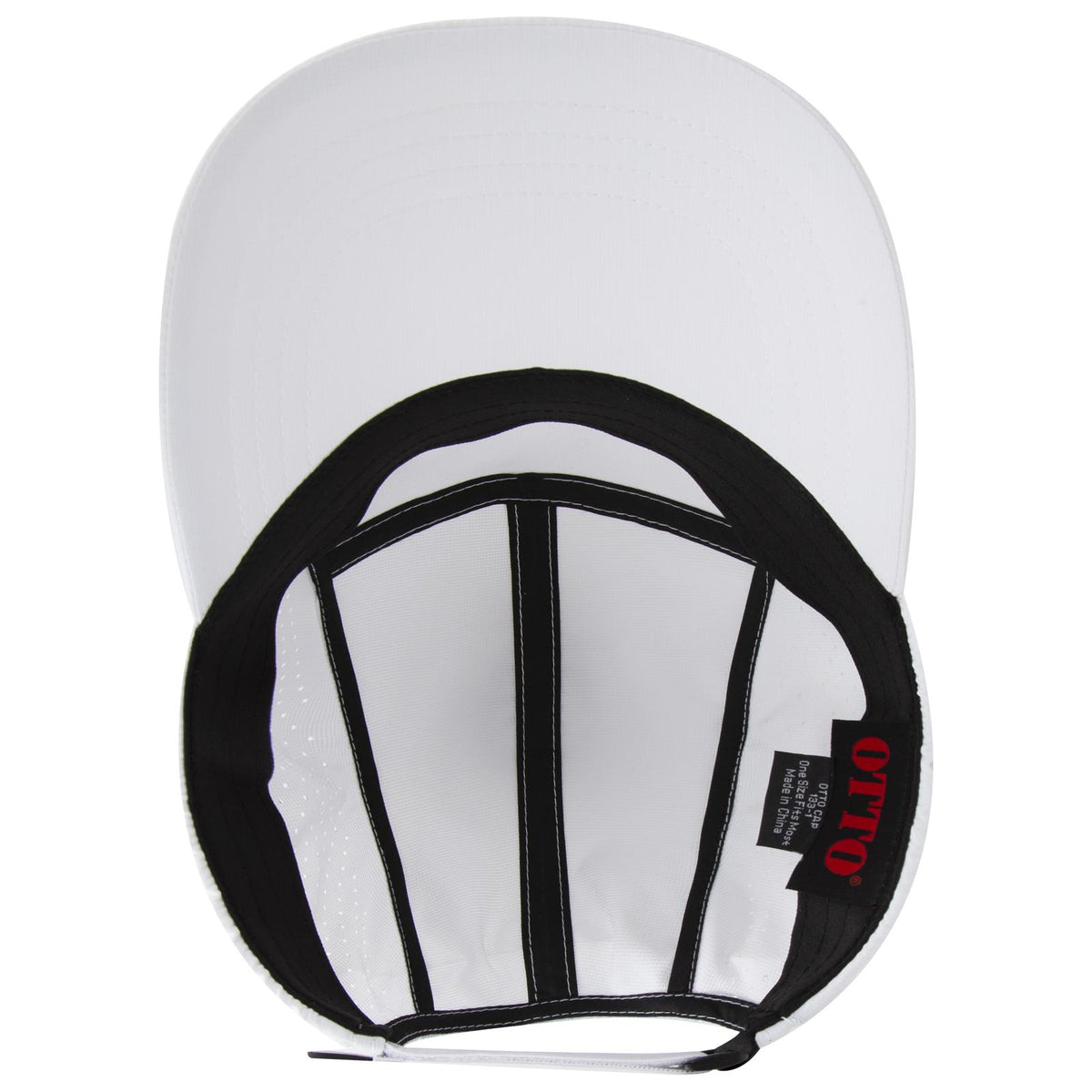 Inside View of 016 - White OTTO CAP 5 Panel Running Hat w/ Elastic Soft Visor