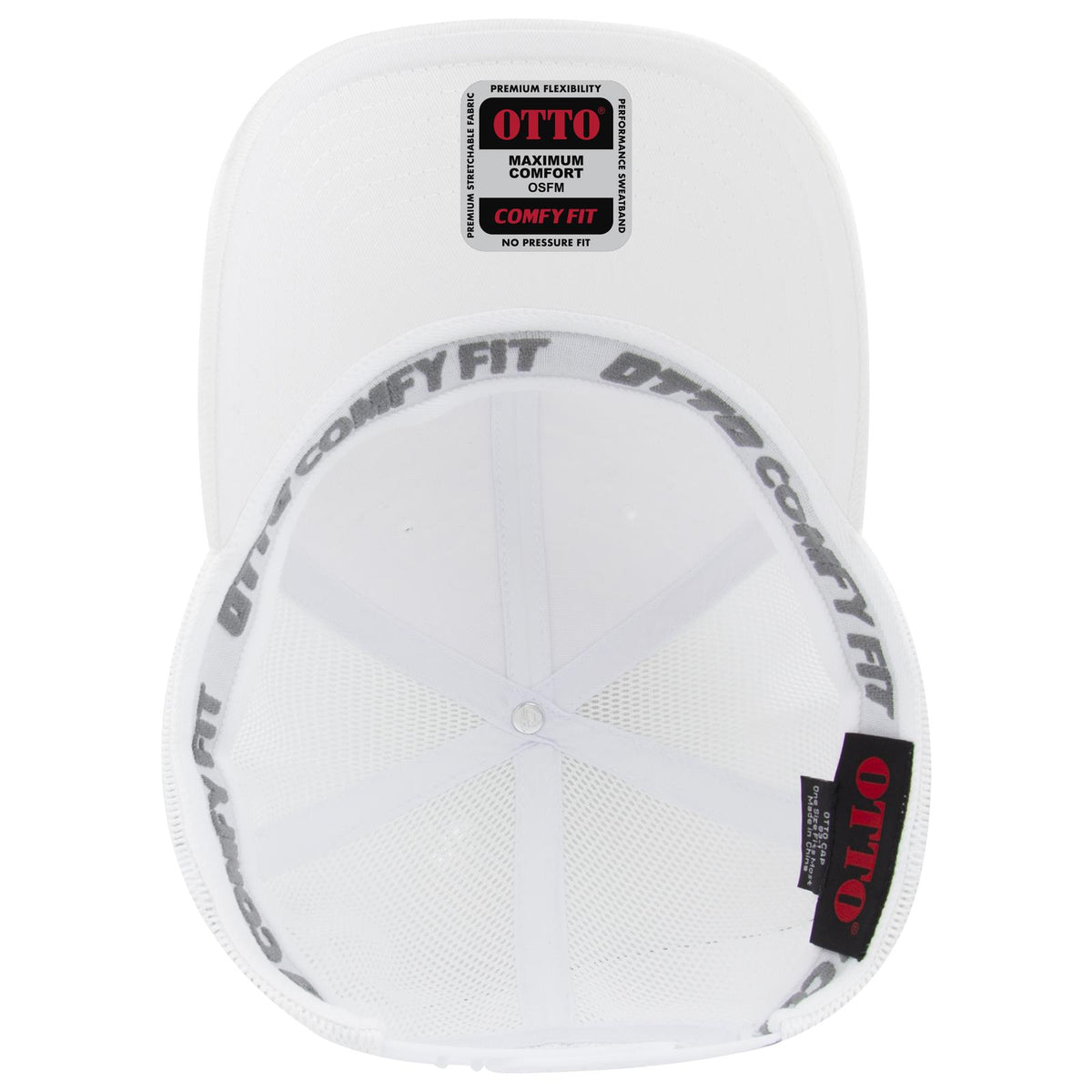 Inside View of 016 - White OTTO CAP "OTTO COMFY FIT" 6 Panel Low Profile Mesh Back Trucker Hat