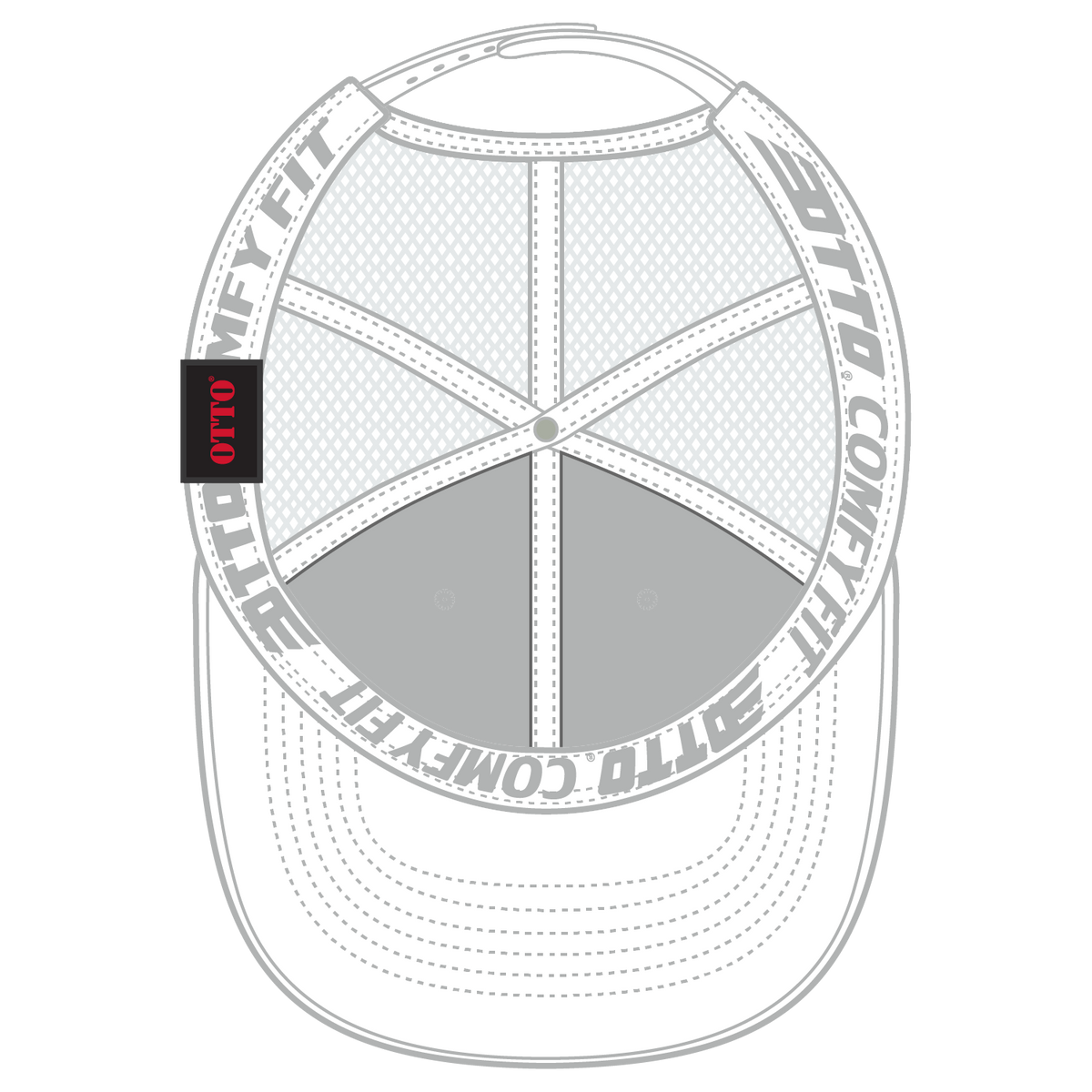 Inside View of 016 - White OTTO CAP "OTTO COMFY FIT" 6 Panel Low Profile Mesh Back Trucker Hat