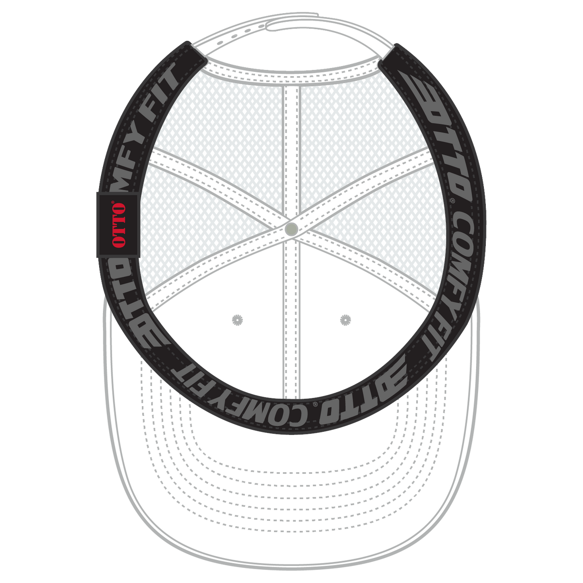 Inside View of 016 - White OTTO CAP "OTTO COMFY FIT" 6 Panel Low Profile Mesh Back Trucker Hat