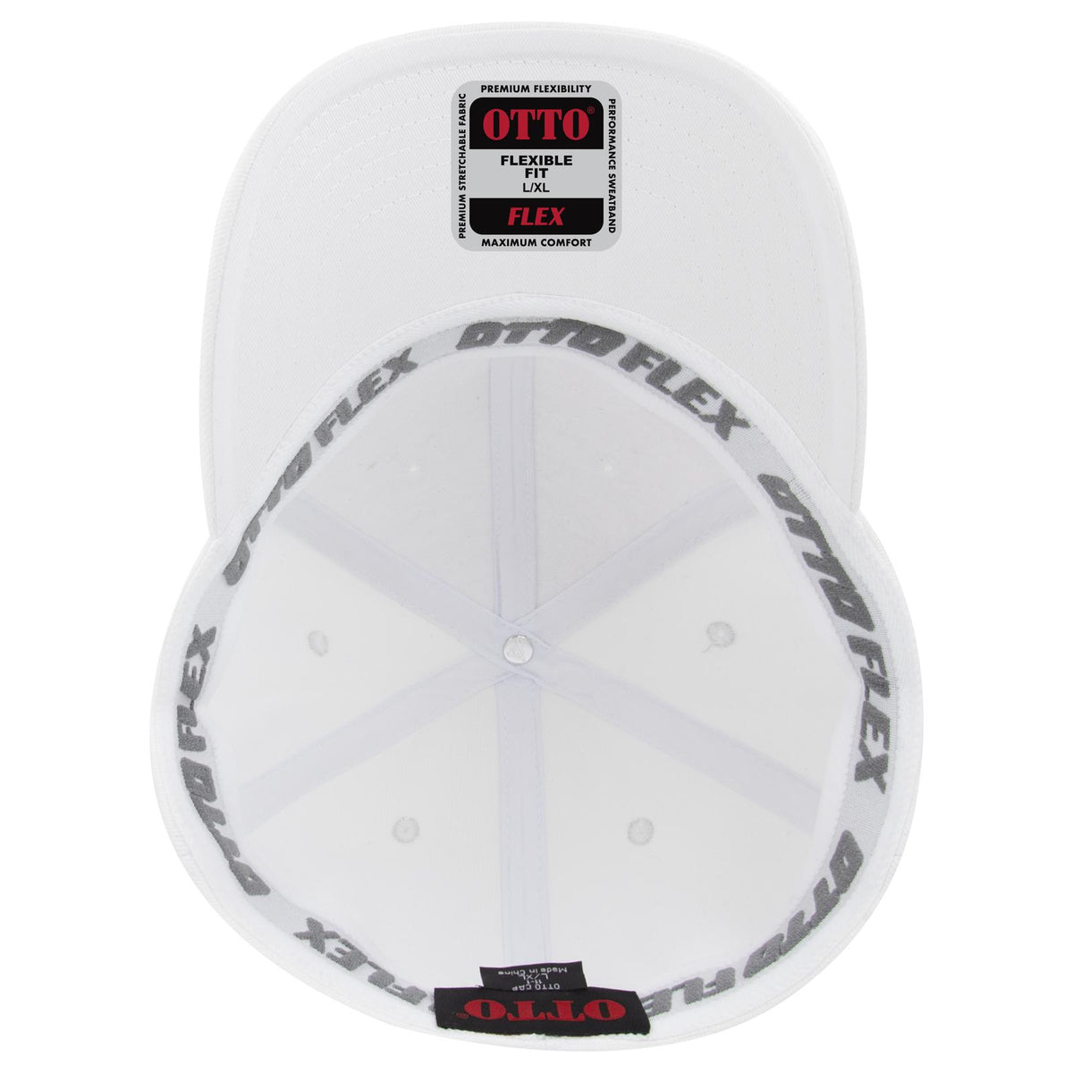 Inside View of 016 - White OTTO CAP "OTTO FLEX" Fitted 6 Panel Low Profile Baseball Cap