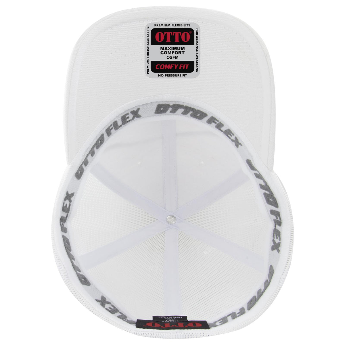 Inside View of 016 - White OTTO CAP "OTTO FLEX" Fitted 6 Panel Low Profile Mesh Back Trucker Hat