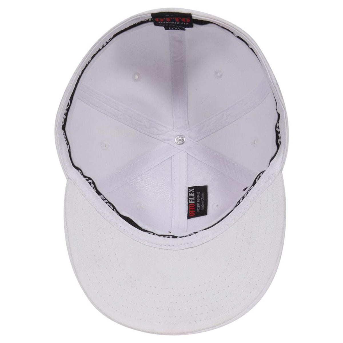 Inside View of 016 - White OTTO CAP "OTTO FLEX" Fitted 6 Panel Mid Profile Flat Visor Baseball Cap