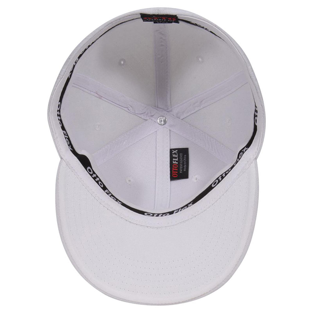 Inside View of 016 - White OTTO CAP "OTTO FLEX" Fitted 6 Panel Mid Profile Flat Visor Baseball Cap